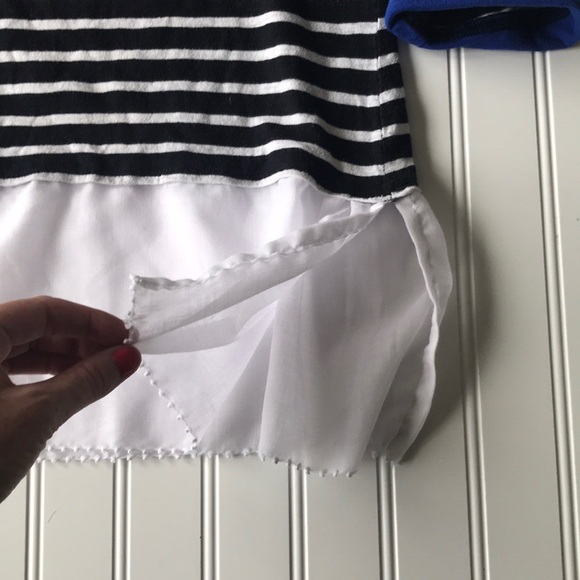 Black white striped tunic top blue hem sleeve - Picture 4 of 8